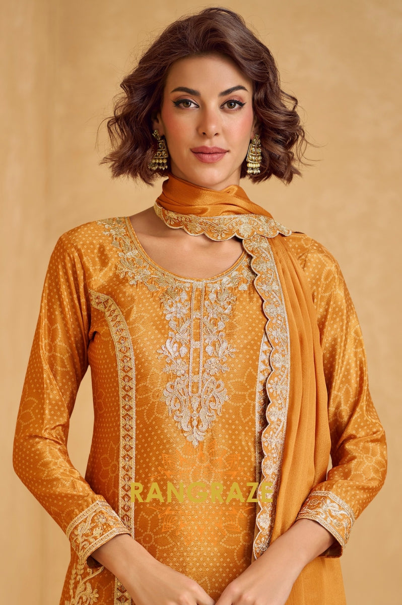 Golden Radiance Embroidered Chinon Suit Set