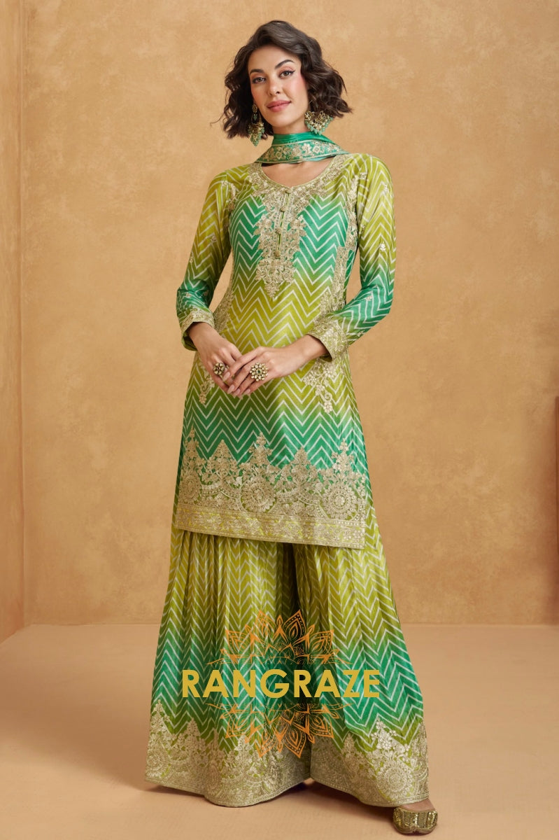 Emerald Ombre Embroidered Sharara Suit Set