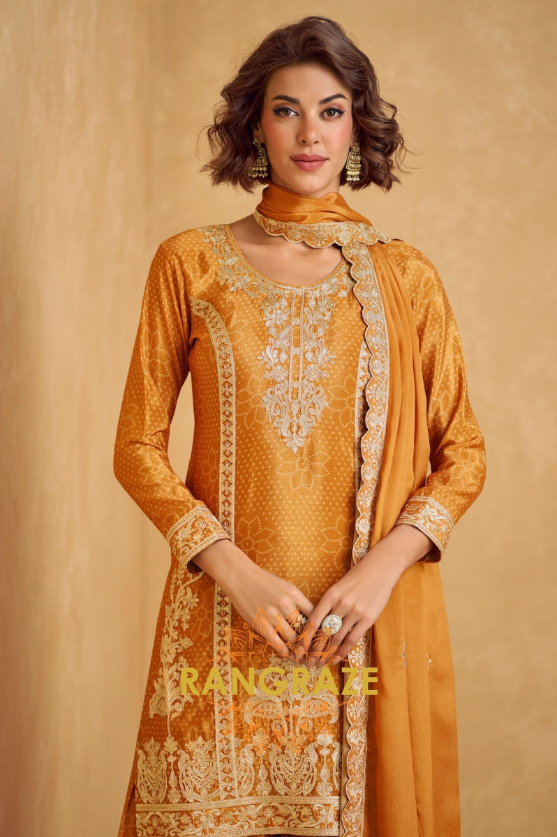 Golden Radiance Embroidered Chinon Suit Set