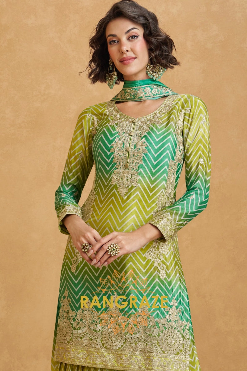 Emerald Ombre Embroidered Sharara Suit Set