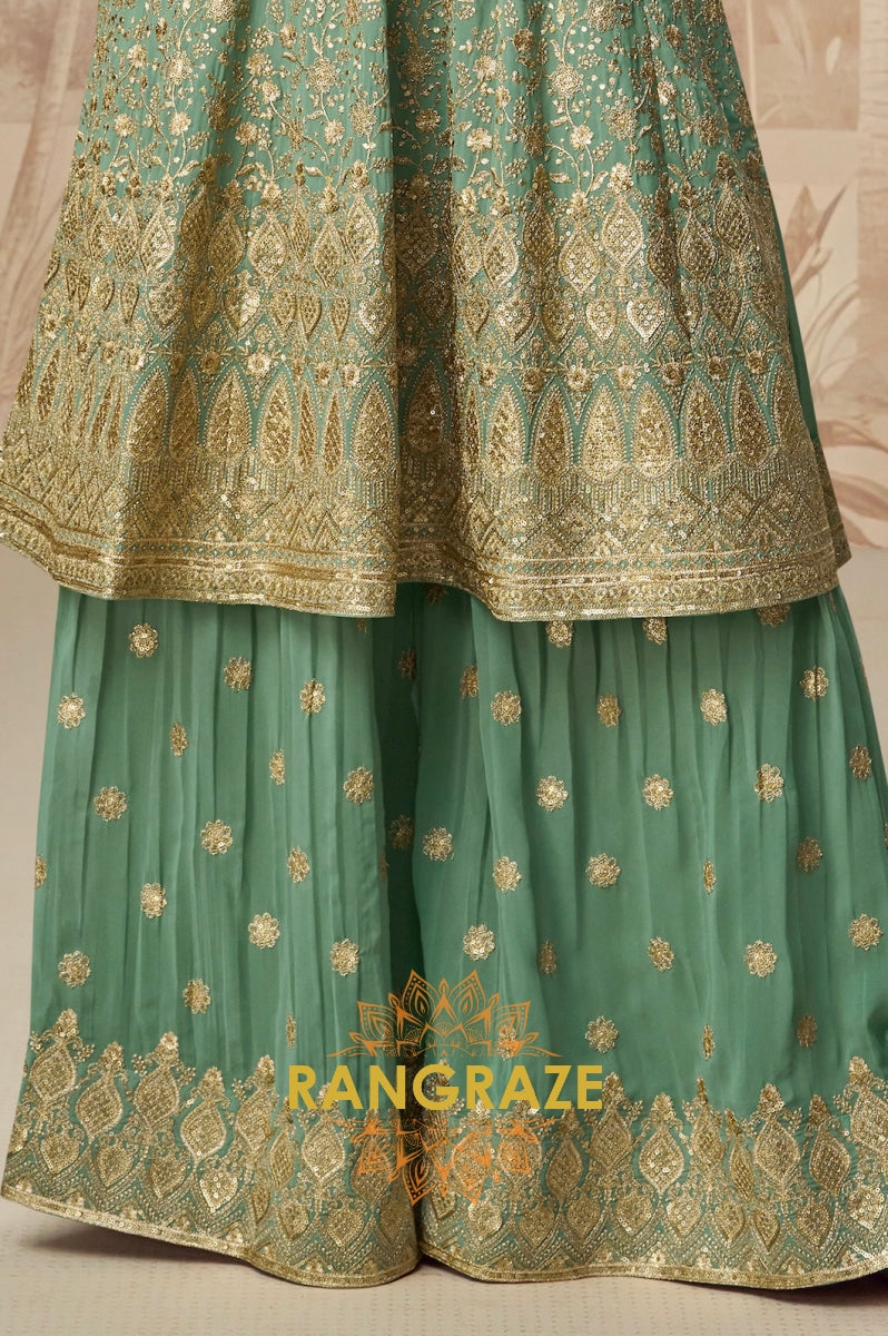 Green Embroidered Sharara Suit Set