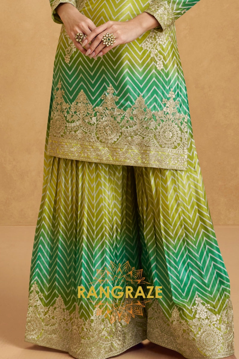 Emerald Ombre Embroidered Sharara Suit Set