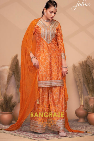 Zohra Orange Mirror Embroidered Sharara Suit Set