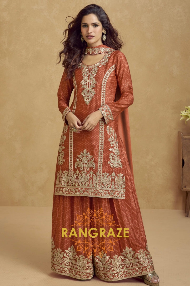 Terracotta Bloom Embroidered Suit Set
