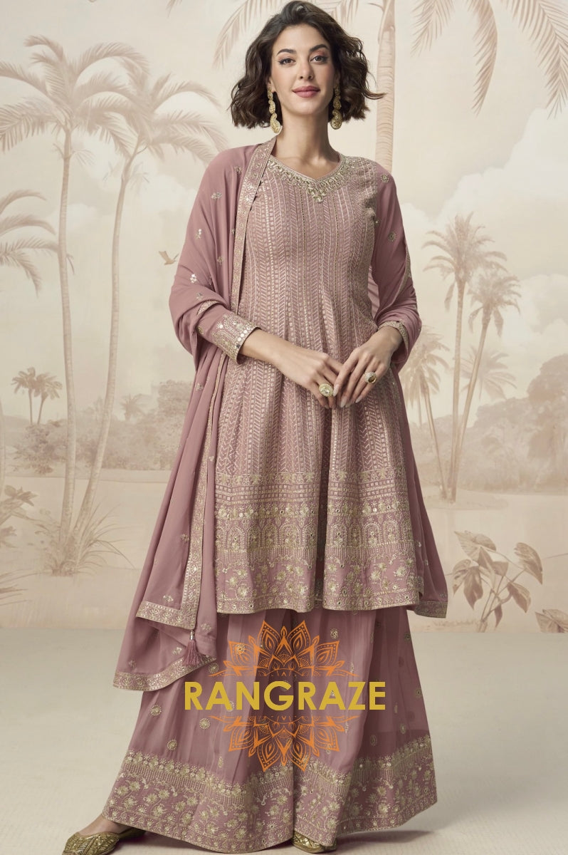 Graceful Mauve Embroidered Sharara Suit