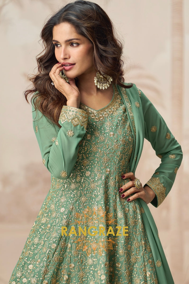 Green Embroidered Sharara Suit Set