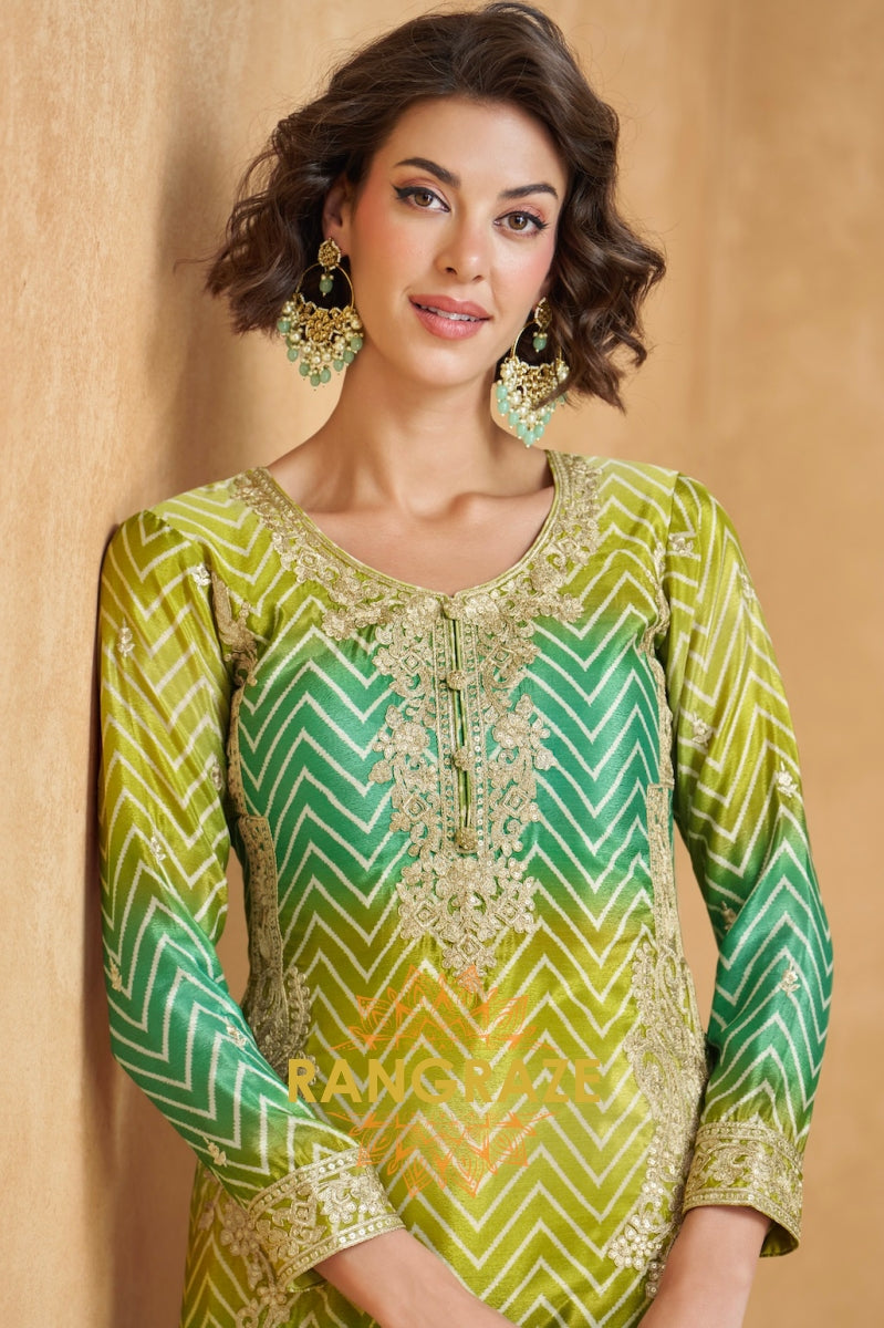 Emerald Ombre Embroidered Sharara Suit Set