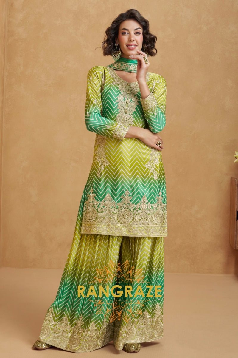 Emerald Ombre Embroidered Sharara Suit Set