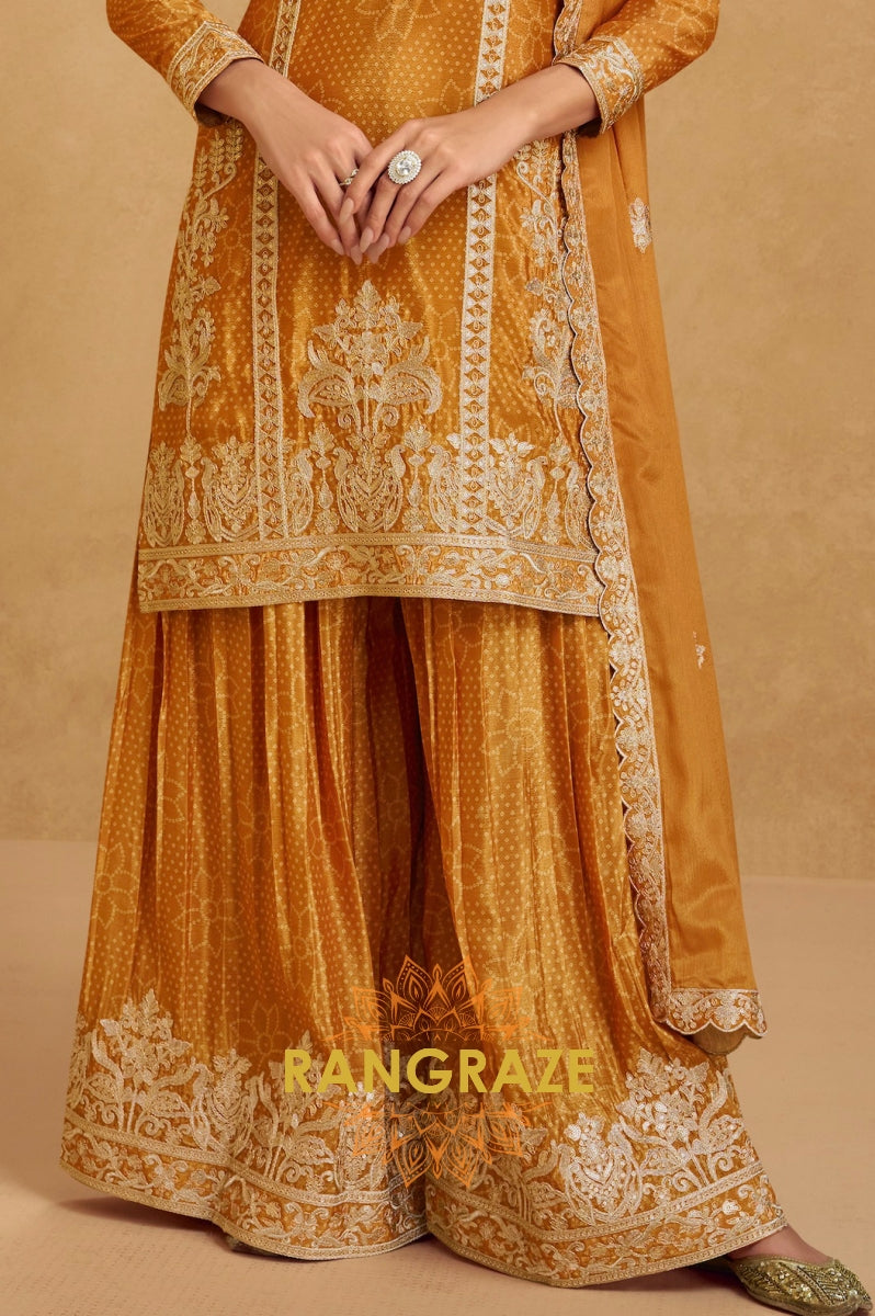 Golden Radiance Embroidered Chinon Suit Set