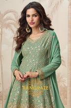 Green Embroidered Sharara Suit Set
