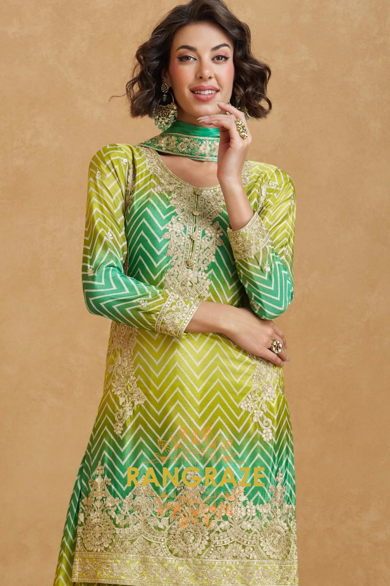 Emerald Ombre Embroidered Sharara Suit Set