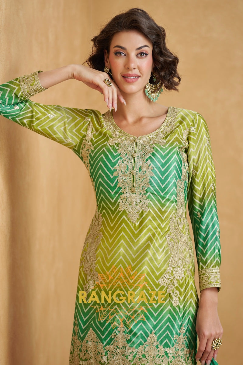 Emerald Ombre Embroidered Sharara Suit Set