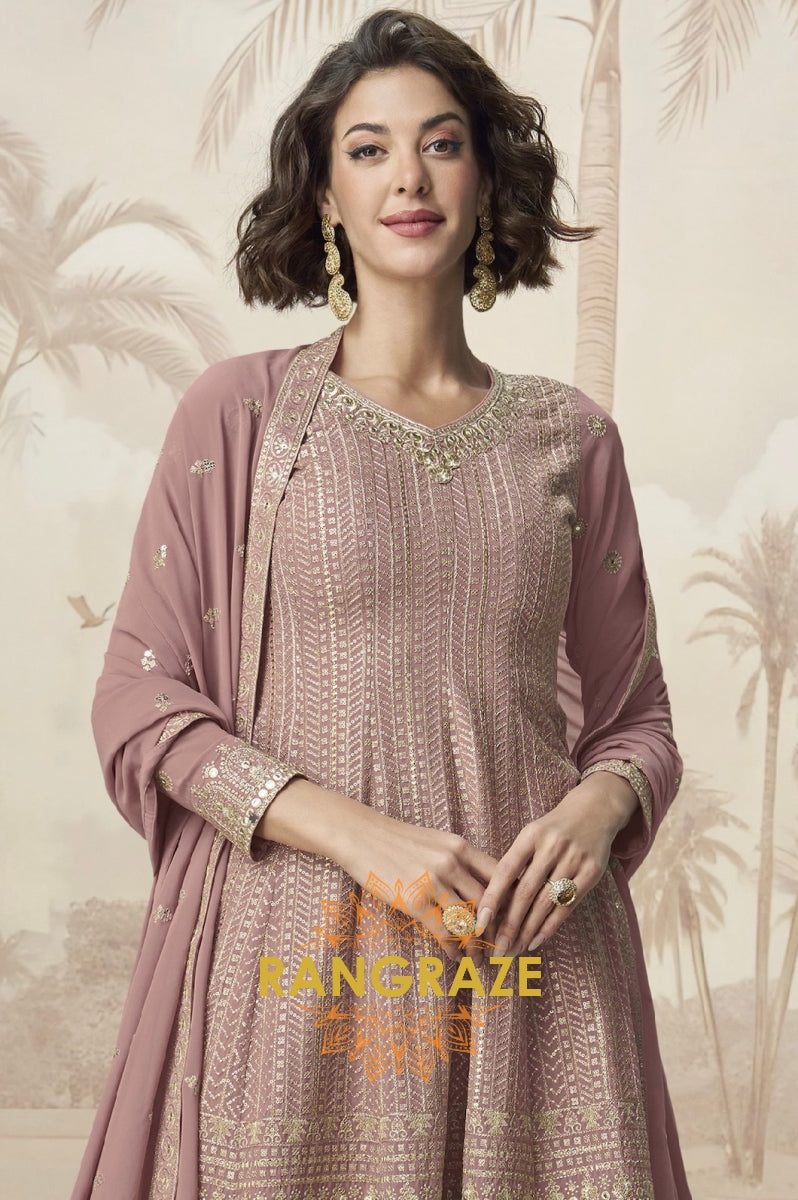 Graceful Mauve Embroidered Sharara Suit