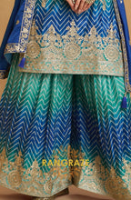 Blue & Green Chevron Embroidered Sharara Suit Set
