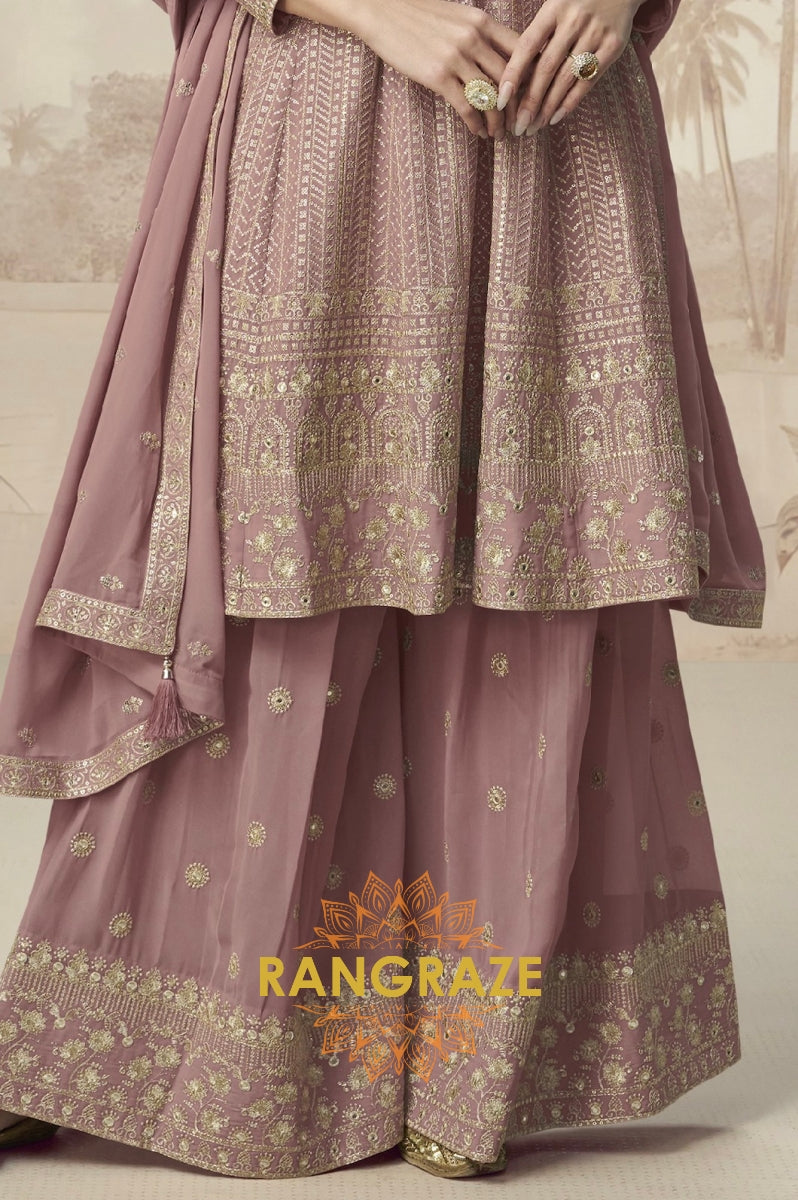Graceful Mauve Embroidered Sharara Suit