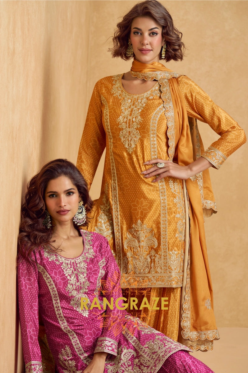 Golden Radiance Embroidered Chinon Suit Set