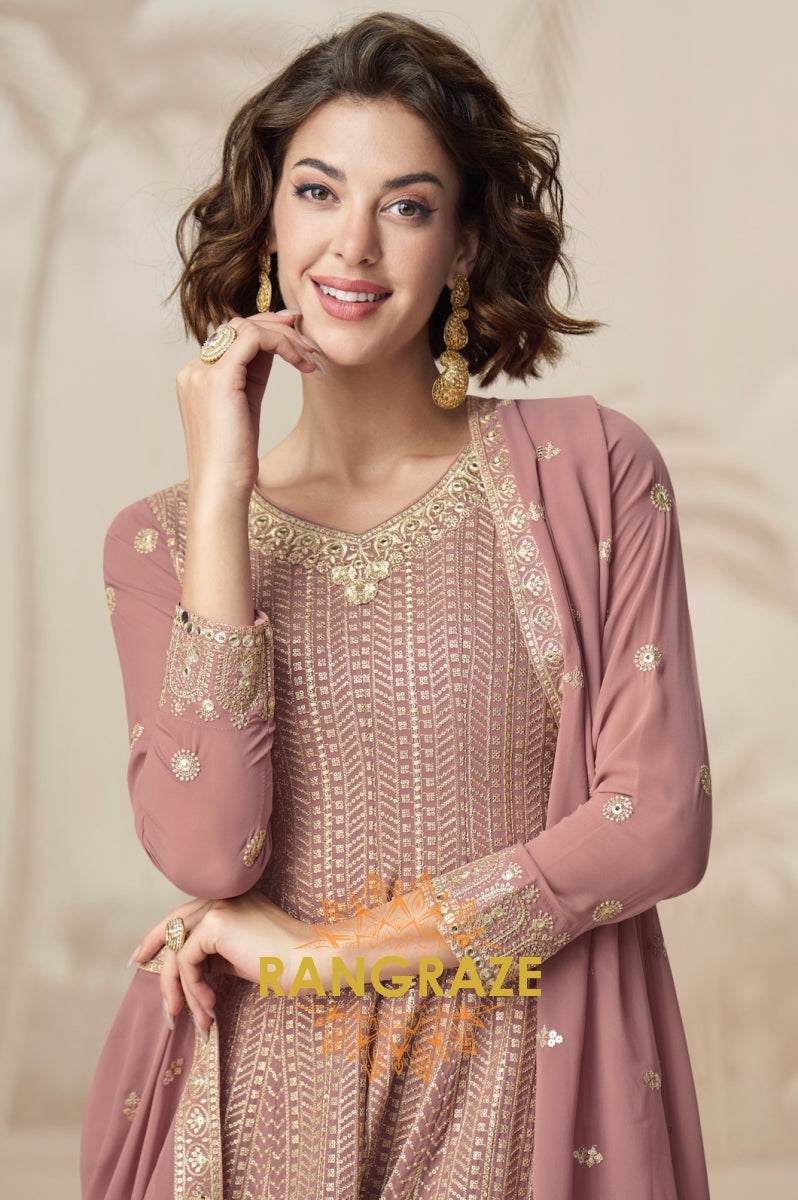 Graceful Mauve Embroidered Sharara Suit