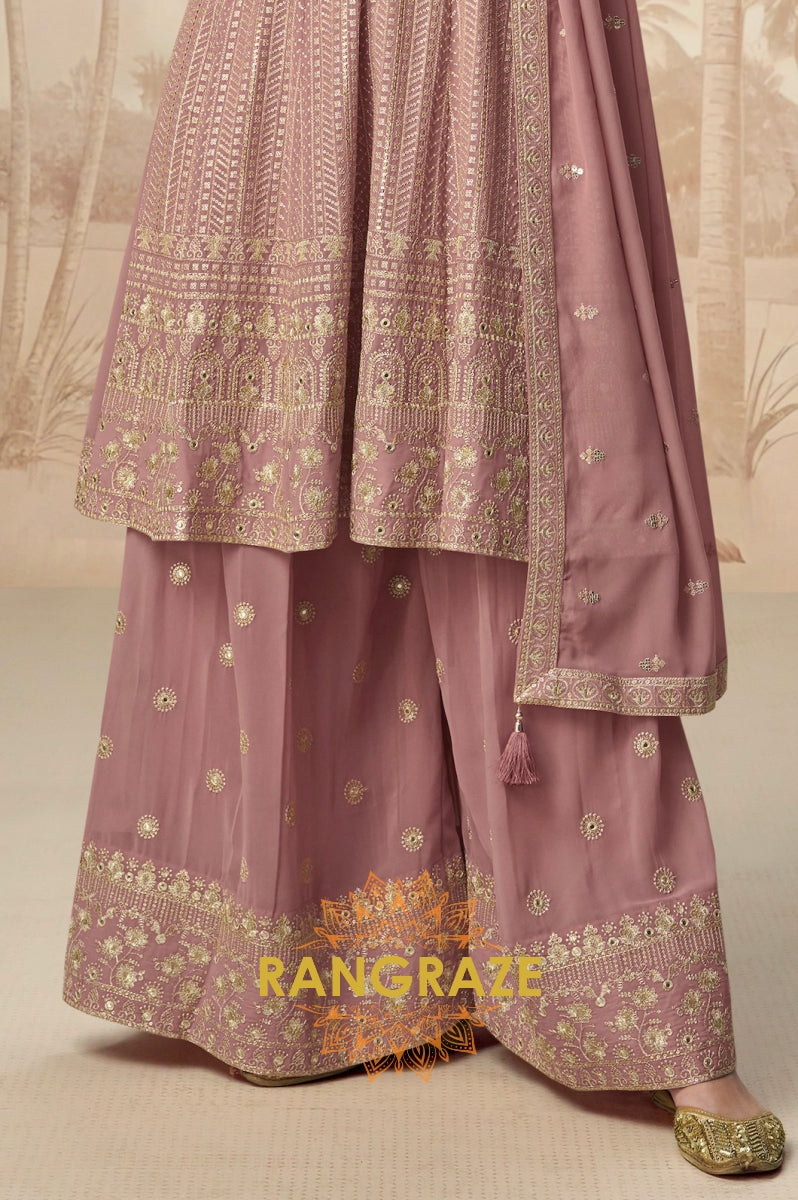 Graceful Mauve Embroidered Sharara Suit