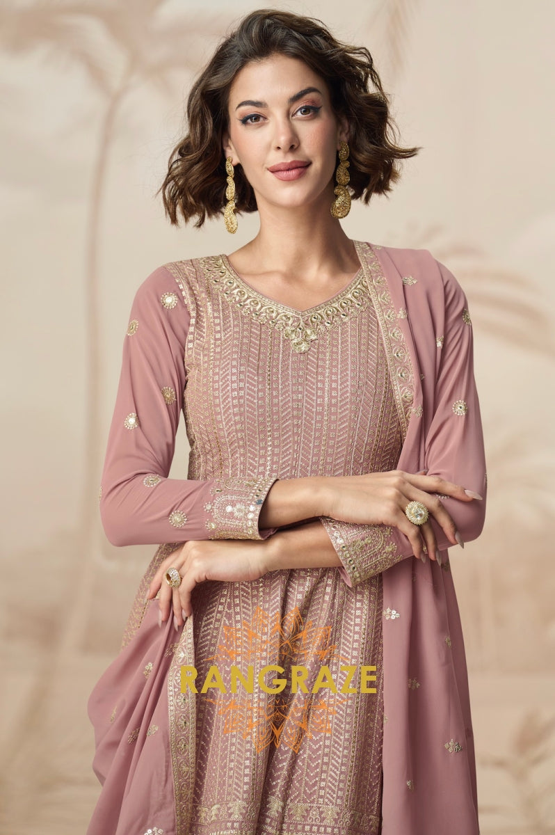 Graceful Mauve Embroidered Sharara Suit