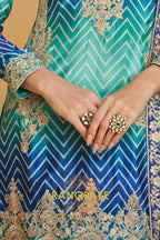 Blue & Green Chevron Embroidered Sharara Suit Set