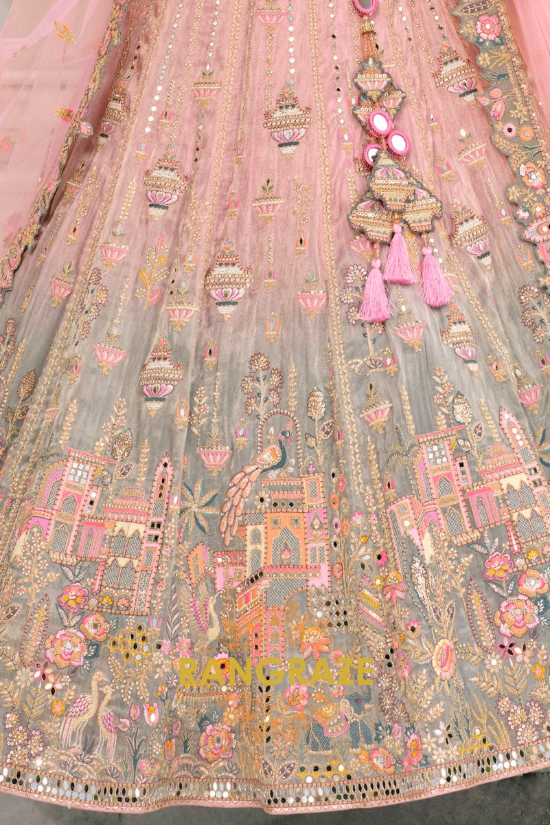 Blush Orchid Pastel Pink & Sage Embroidered Bridal Lehenga – A Dream of Subtle Elegance