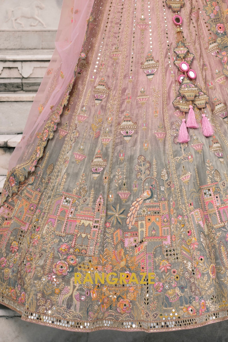 Blush Orchid Pastel Pink & Sage Embroidered Bridal Lehenga – A Dream of Subtle Elegance