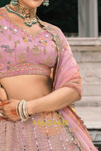 Blush Orchid Pastel Pink & Sage Embroidered Bridal Lehenga – A Dream of Subtle Elegance