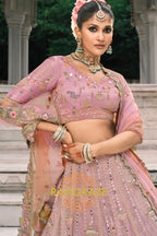Blush Orchid Pastel Pink & Sage Embroidered Bridal Lehenga – A Dream of Subtle Elegance