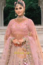 Blush Orchid Pastel Pink & Sage Embroidered Bridal Lehenga – A Dream of Subtle Elegance