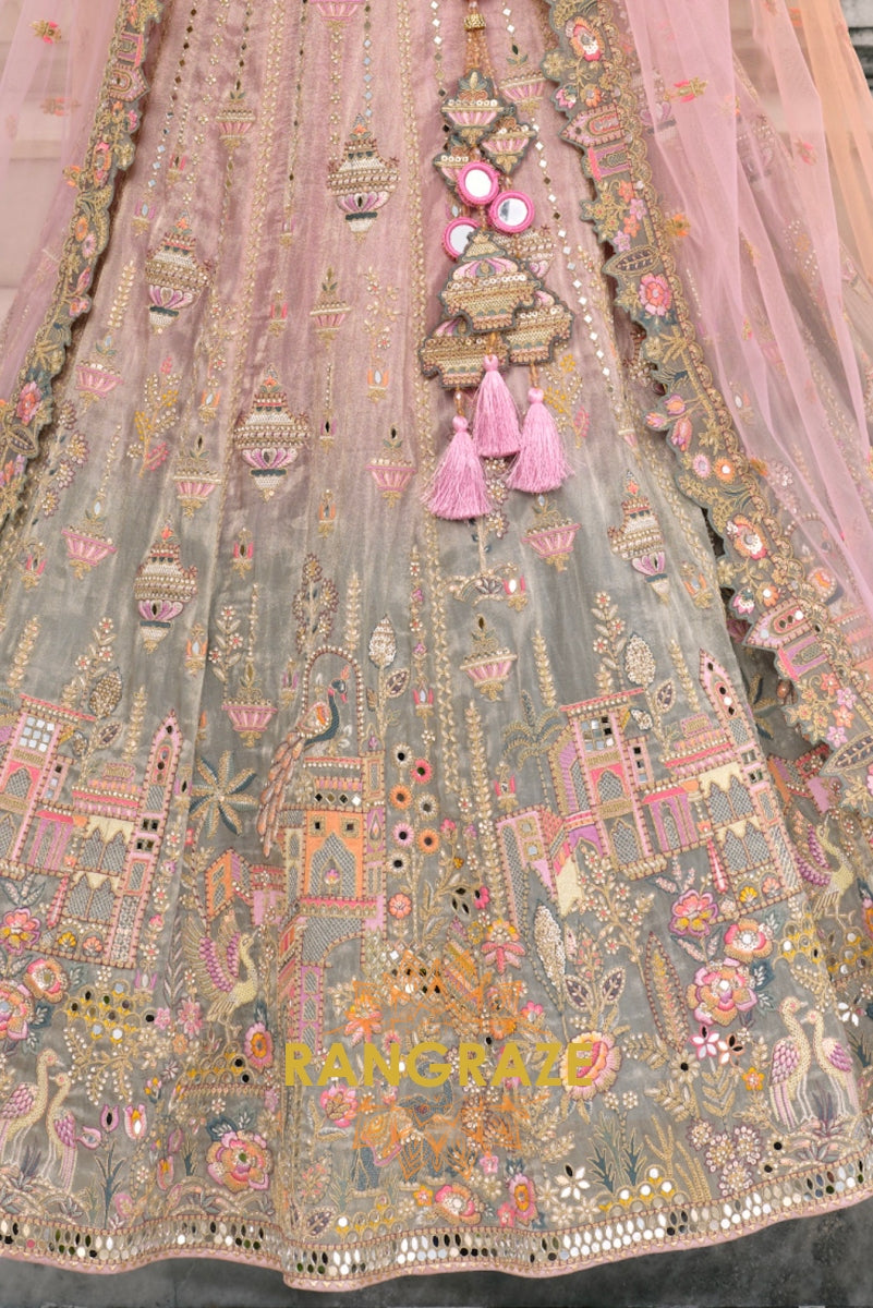 Blush Orchid Pastel Pink & Sage Embroidered Bridal Lehenga – A Dream of Subtle Elegance