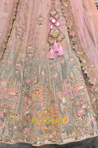 Blush Orchid Pastel Pink & Sage Embroidered Bridal Lehenga – A Dream of Subtle Elegance