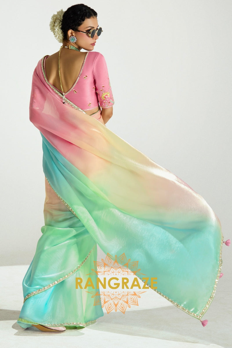 Blossom Mist Organza Tissue Silk Saree