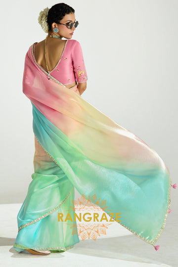 Blossom Mist Organza Tissue Silk Saree