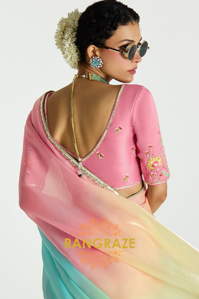 Blossom Mist Organza Tissue Silk Saree