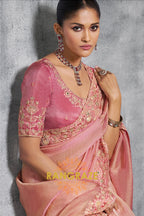 Blush Pink Tissue Silk Saree with Intricate Embroidery