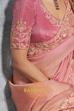 Blush Pink Tissue Silk Saree with Intricate Embroidery