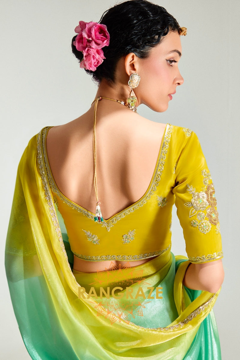 Sunshine Meadow Organza Silk Saree
