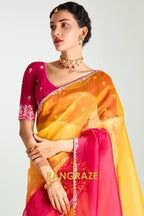 Sunshine Pink Ombre Organza Tissue Silk Saree