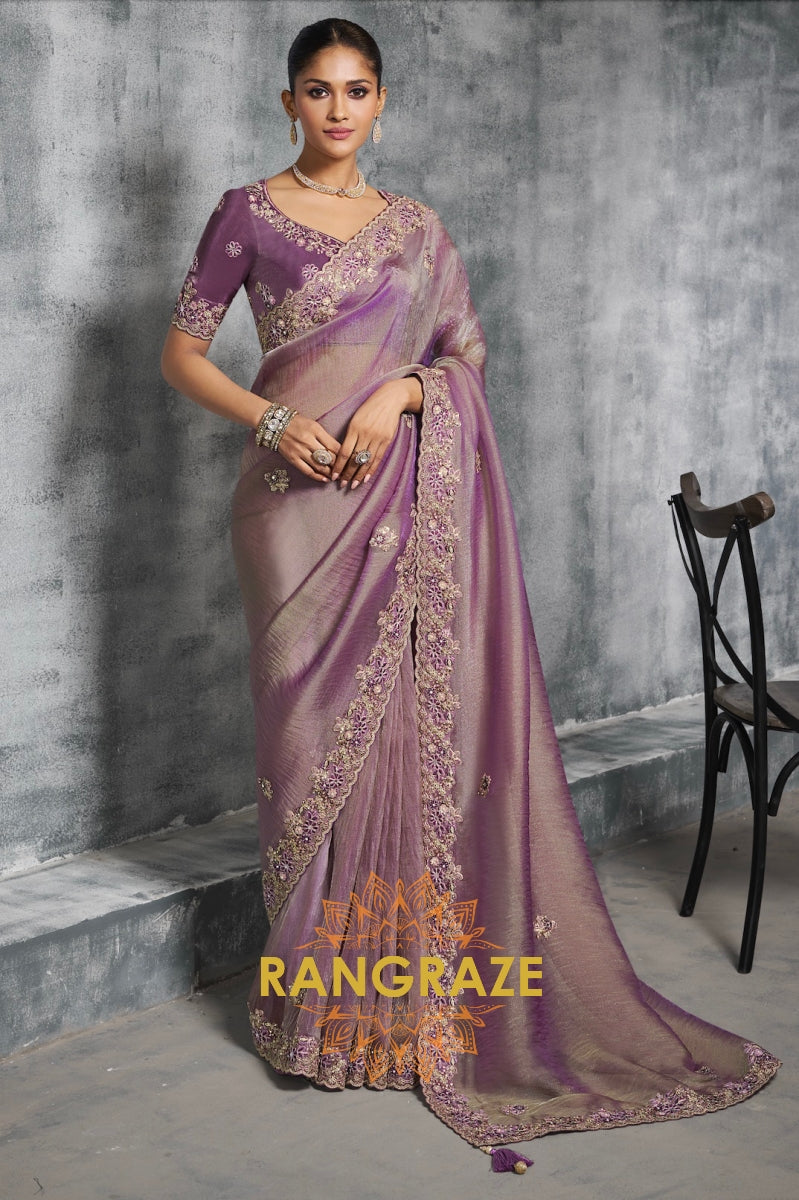 Pure Tissue Organza Saree in Regal Orchid