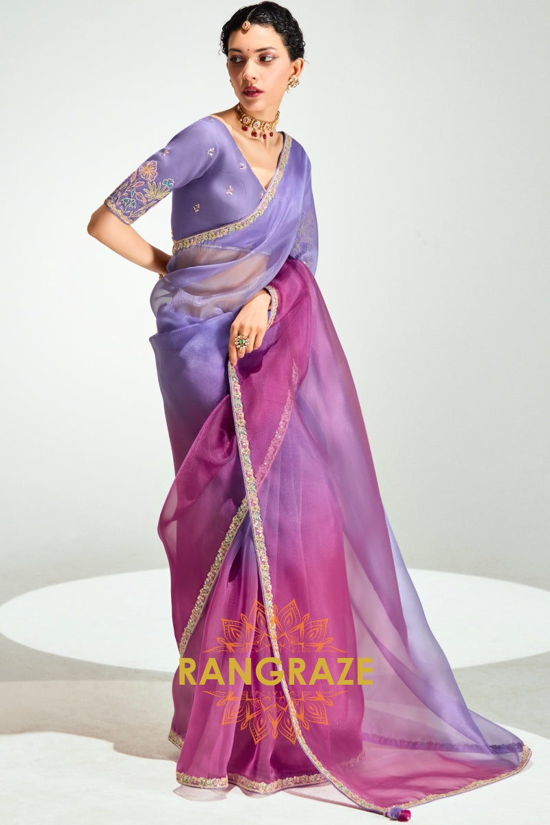 Lavender Bliss Organza Tissue Silk Saree