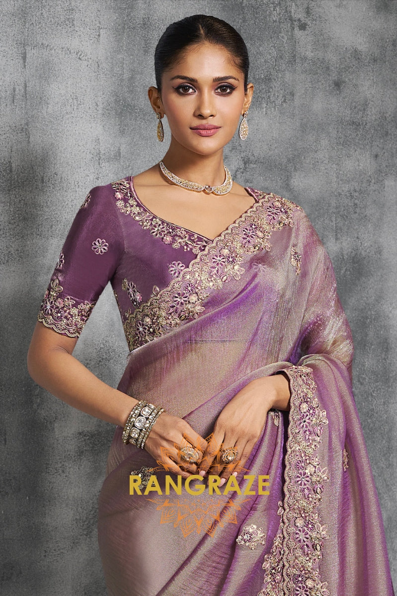 Pure Tissue Organza Saree in Regal Orchid