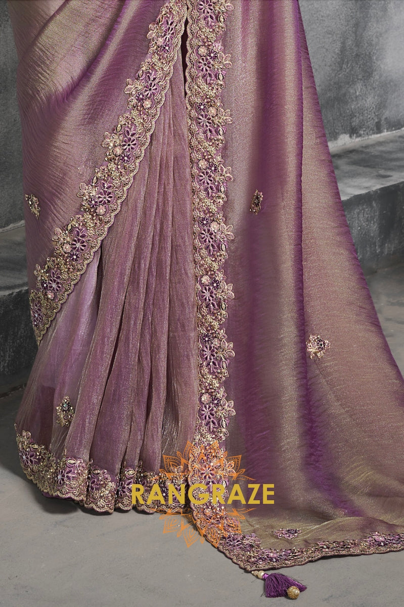 Pure Tissue Organza Saree in Regal Orchid