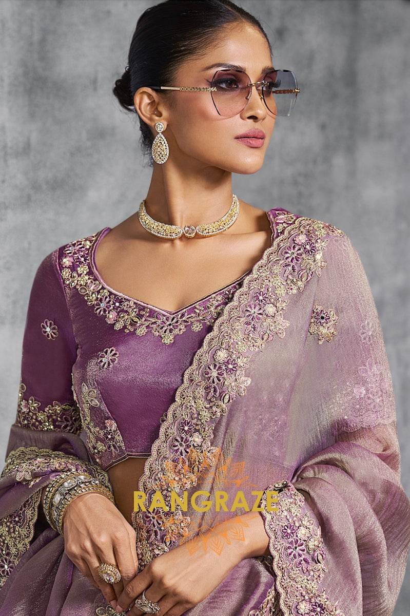 Pure Tissue Organza Saree in Regal Orchid