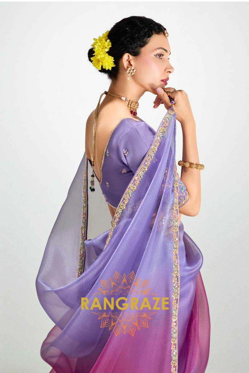 Lavender Bliss Organza Tissue Silk Saree