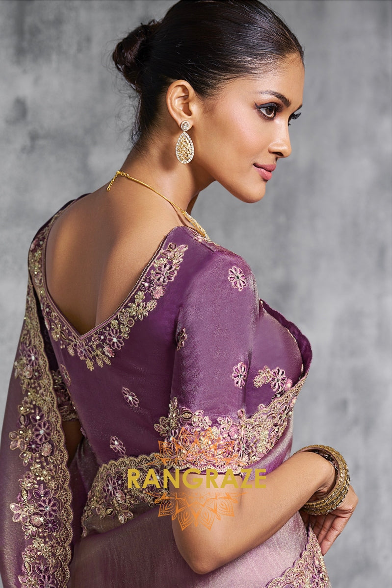 Pure Tissue Organza Saree in Regal Orchid