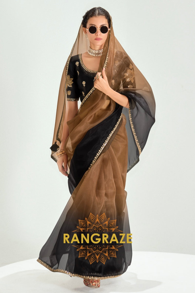 Ebony Gold Organza Tissue Silk Saree
