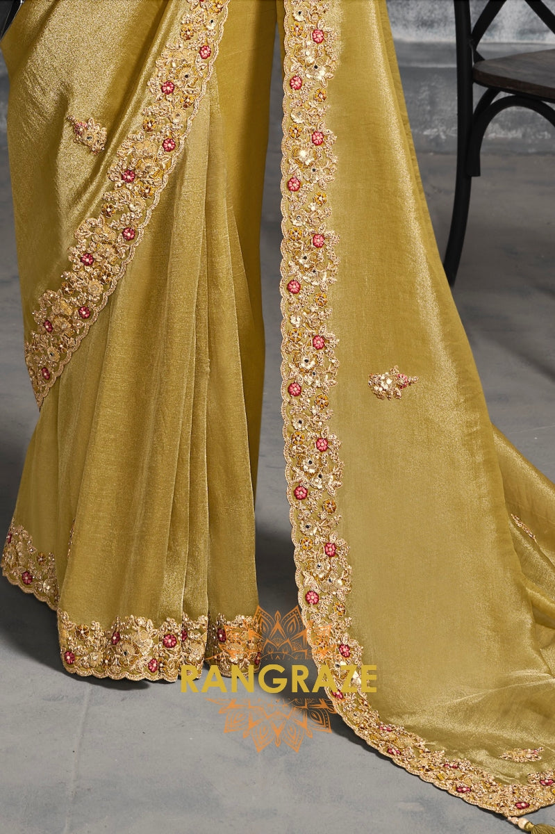 Regal Gold Tissue Zari Saree with Maroon Silk Blouse