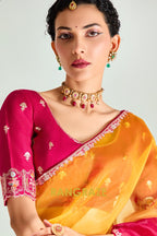 Sunshine Pink Ombre Organza Tissue Silk Saree