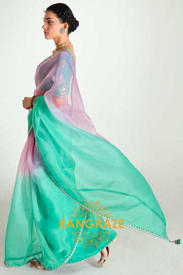 Emerald Blush Organza Tissue Silk Saree