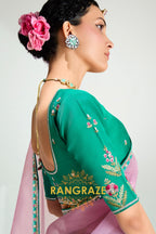 Emerald Blush Organza Tissue Silk Saree